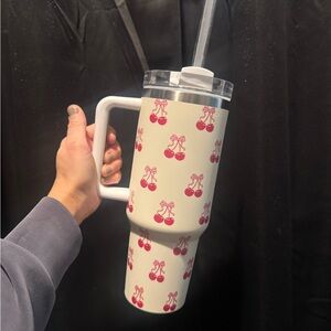 Cherry Patterned Tumbler with Straw